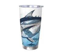 PAQOLSMCKR Bicchiere in acciaio inossidabile con coperchio, 590 ml, tazza isolata per tonno rosso tonno thunnus tazza da caffè per viaggio riutilizzabile tazza per auto doppia parete isolata tazza per