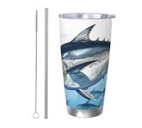 PAQOLSMCKR Bicchiere in acciaio inossidabile con coperchio, 590 ml, tazza isolata per tonno rosso tonno thunnus tazza da caffè per viaggio riutilizzabile tazza per auto doppia parete isolata tazza per