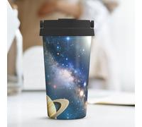 PAQOLSMCKR Bicchiere in acciaio inossidabile con coperchio, bicchiere isolato, pianeti, stelle e galassia, Via Lattea, tazza da caffè per viaggi, riutilizzabile, tazza per auto a doppia parete isolata