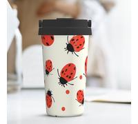 PAQOLSMCKR Bicchiere in acciaio inossidabile con coperchio isolato motivo coccinelle infinito maculato tazza da caffè per viaggio riutilizzabile tazza per auto doppia parete isolata tazza per caffè