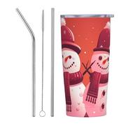 PAQOLSMCKR Bicchiere in acciaio inox con coperchio, 590 ml, bicchiere isolato con due pupazzi di neve insieme, tazza da caffè da viaggio riutilizzabile per auto tazza a doppia parete isolata per caffè
