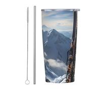 PAQOLSMCKR Bicchiere in acciaio inox con coperchio, 590 ml, isolamento sottovuoto, con sci sulla montagna, tazza da caffè per viaggi, riutilizzabile, tazza per caffè a doppia parete