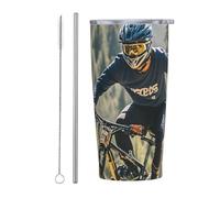 PAQOLSMCKR Bicchiere in acciaio inox con coperchio, 590 ml, isolamento sottovuoto, per torneo di mountain bike, tazza da caffè per viaggi, riutilizzabile, tazza da caffè a doppia parete