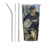 PAQOLSMCKR Bicchiere in acciaio inox con coperchio, 590 ml, isolamento sottovuoto, per torneo di mountain bike, tazza da caffè per viaggi, riutilizzabile, tazza da caffè a doppia parete