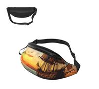 PAQOLSMCKR Borsa a tracolla zaino a tracolla per uomo donna mappa del mondo borsa a tracolla borsa a tracolla per viaggi sport corsa, nave pirata nel tramonto, Taglia unica