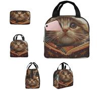 PAQOLSMCKR Borsa per il pranzo per donne e uomini, portatile, isolata, con simpatico gatto che canta canti natalizi, borsa per il pranzo riutilizzabile per lavoro e picnic