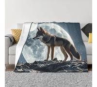 PAQOLSMCKR Coperta da letto 101,6 x 76,2 cm, coperta in flanella con lupo sotto la luna, per divano, reversibile, morbida e accogliente, per divano, campeggio, tutte le stagioni