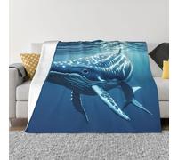 PAQOLSMCKR Coperta da letto 127 x 101,6 cm, piccola balena blu, coperta in flanella per divano, reversibile, morbida e accogliente, per divano, campeggio, tutte le stagioni