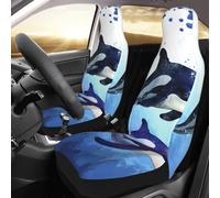 PAQOLSMCKR Coprisedili per auto, confezione da 2 coprisedili per auto, con orca killer whale, coprisedili per auto, con cinturino elastico, impermeabili, accessori per auto, set da 2