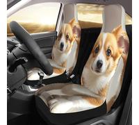 PAQOLSMCKR Set di 2 coprisedili per auto, 2 coprisedili per auto, con grazioso cane corgi, con cinghia elastica, impermeabili, accessori per auto