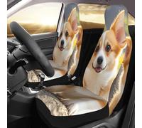 PAQOLSMCKR Set di 2 coprisedili per auto, 2 coprisedili per auto, con grazioso cane Corgi, con cinghia elastica, impermeabili, accessori per auto
