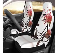 PAQOLSMCKR Set di 2 coprisedili per auto, colore rosso, per bicicletta con fiori, con fascia elastica, impermeabili, accessori per auto, set da 2
