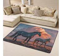 PAQOLSMCKR Tappeto 160 x 120 cm, lavabile in lavatrice, motivo: cavalli, nuvole rosse incandescenti, tappeto per soggiorno, interni, zerbino, sotto il tavolo, per camera da letto, decorazione per la