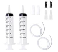 Paquete de 2 jeringas de plástico de 60 ml con manguera para laboratorios científicos, fábricas y uso diario