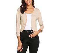 Parabler Boleros da Donna Elegante Cardigan Corto con Maniche a 3/4 Giacca unicolore per Abito da Sera Cardigan Festivo Casual da Sposa Champagne XS