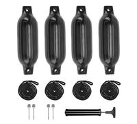 Parabordi Per Barca Marine,Parabordo 58x16cm Boe Nere Gonfiabili,Set Di Parafanghi Da 4 Pezzi (Comprese Le Linee Dei Parafanghi),Compresa La Pompa,4 puntali,Per a Barche e Marine Da 6 a 7 Metri(Nero)