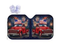 Parabrezza Copri Sole Red Truck with American Flag Fireworks Parasole per Parabrezza Auto Universale Portabile Parasoles Auto per Furgoni SUV Camion 70x130cm