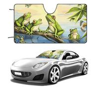 Parabrezza per auto, motivo: molte rane cantano sui rami, con farfalle, lago, acqua, per mantenere fresco l'interno dell'auto, 129,5 x 71,1 cm, parasole pieghevole, scudo termico per SUV, camion