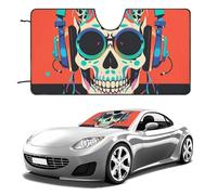 Parabrezza per parabrezza auto punk rock, con auricolari, per mantenere fresco l'interno dell'auto, 129,5 x 71,1 cm, parasole pieghevole per finestrino anteriore, scudo termico per SUV, camion, blocca