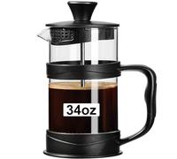 PARACITY Caffettiera francese da 963,9 g, con schermo a 3 filtri, pressa da campeggio in vetro borosilicato resistente al calore, macchina da caffè portatile per viaggi e casa, regalo (nero)