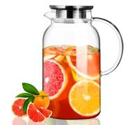 PARACITY Caraffa in Vetro con Coperchio 1.8 L, Caraffa Calda e Fredda in Vetro con Manico, Bollitore per Tè Freddo Caraffa per Caffè, Succo, Limonata e Latte