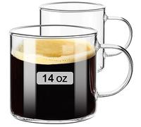 PARACITY Set di 2 tazze da caffè in vetro trasparente con manico, per bevande calde/fredde, latte, cappuccino, tè, succhi di frutta e birra