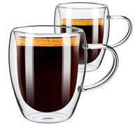 PARACITY Set di 2 Tazze da Cappuccino, Bicchiere da Latte Macchiato 350 ml, Vetro a Doppia Parete con Manico, Tazza da Caffè Espresso in Vetro Borosilicato, Lavabile in Lavastoviglie