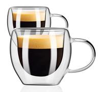 PARACITY Set di 2 tazzine da caffè espresso a doppia parete con manico, 70,9 g, in borosilicato, accessori per espresso