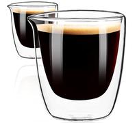ParaCity Set di 2 tazzine da caffè, vetro a doppia parete da 80 ml, bicchiere per latte macchiato con beccuccio, tazza da caffè, bicchierini per accessori per macchine da caffè espresso