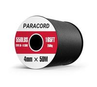 Paracord 550 4mm 50M - Tipo III Corda da Paracadute a 9 Fili, Corda e Filo 100% Poliestere, per Campeggio/Sopravvivenza/Guinzaglio per Cani/Collare/Braccialetto, Max. 250 kg/550 lbs (Nero)