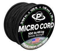Paracord Planet Micro Paracord - Filo intrecciato sottile tipo I per lavori artigianali, pesca e progetti fai da te, in bobine da 38 m, nero