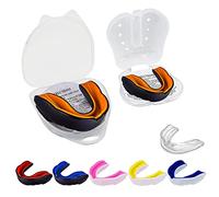 Paradenti a doppio strato Paradenti slim fit per bambini e ragazzi con custodia scuola, sport di combattimento rugby calcio hockey muay thai MMA boxe arti marziali pallacanestro (-11) nero-arancione)
