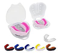 Paradenti a doppio strato - Paradenti slim fit per bambini e ragazzi con custodia scuola, sport di combattimento rugby calcio, hockey muay thai MMA boxe arti marziali (-11) bianco-rosa