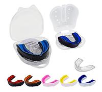 Paradenti a doppio strato Paradenti sottile per adulti e ragazzi anziani con custodia per scuola, sport di combattimento rugby calcio hockey muay thai MMA boxe arti marziali pallacanestro (12 nero-blu)