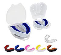 Paradenti a doppio strato per adulti e anziani, con custodia, ideale per scuola, sport da combattimento, rugby, calcio, hockey, muaythai, MMA, boxe, arti marziali, basket (Snr-bianco-blu)