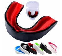 Paradenti a doppio strato per adulti, senior e bambini, per scuola, combattimento, rugby, calcio, hockey, Muay Thai, MMA, boxe, arti marziali, basket, con custodia, colore nero e rosso