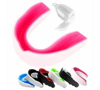 Paradenti a doppio strato per adulti, senior e bambini, per scuola, combattimento, rugby, calcio, hockey, Muay Thai, MMA, boxe, arti marziali, basket, con custodia, colore rosa e bianco
