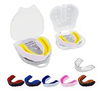 Paradenti a doppio strato per la bocca, sottile, per adulti, anziani, con custodia, ideale per scuola, combattimento, sport, rugby, calcio, hockey, Muaythai, arti marziali, basket (12 bianco-giallo)