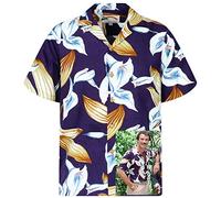 Paradise Found King Kameha - Camicia hawaiana originale da uomo, a maniche corte, con tasca frontale, con stampa hawaiana Magnum Tom Selleck, L