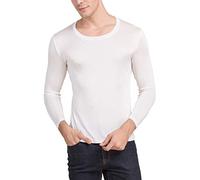 Paradise Silk Maglietta da uomo a maniche lunghe con scollo rotondo in pura seta solo, bianco, Medium