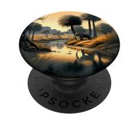 Paradiso della savana sulla riva del fiume con un elefante PopSockets PopGrip Adesivo