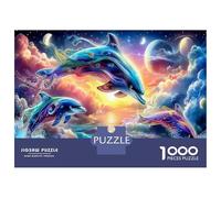 Paradiso di Delfino Puzzle da Assemblare Classico Cartoncino Delfini nella Nebulosa Cosmica per Adulti Regalo di Puzzle Rilassante 52x38cm/1000pezzi