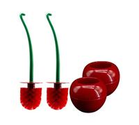 Paradmas Scopino per WC a forma di ciliegia, confezione da 2, carino scopino per WC con supporto e ciotola, manico lungo, rosso