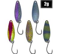 Paradox Fishing 5 spoons per trota, 2 g, con decorazione realistica e 5 Snaps, set per pesca alla trota, spoon per trote, spoon trote, spoons