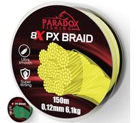 Paradox Fishing 8 lenze da pesca intrecciate PX I Chartreuse giallo 150 m - 0,12 mm - 6,1 kg - lenza da pesca intrecciata - 8 X stretta treccia - perfetta per la pesca spinning