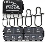 Paradox Fishing Duo Lock Snap Set di 175 pezzi #000-#2 con scatola, accessori per la pesca a scatto - per esche da trota, luccio e pesce persico (set da 200 pezzi)