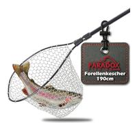 Paradox Fishing Retino per trote, 1,9 m, per laghetto trota, rete in gomma trasparente per un minimo effetto abrasivo, retino telescopico delicato sui pesci, 50 x 45 x 45 cm, testa rimovibile e manico