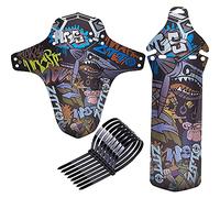 Parafango Bici MTB,Parafanghi 2 Pezzi Fashion Printing Styles Compatibili 26" 27,5" 29 Pollici Parafango Posteriore e Anteriore per Bicicletta MTB,8 Fascette per Cavi