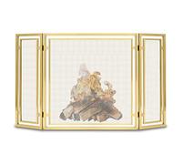 Parafuoco a 3 pannelli, 138 x 76 cm, parascintille pieghevole, in rete di ferro battuto, per caminetti a legna/carbone, elegante finitura dorata, scudo di sicurezza per la casa