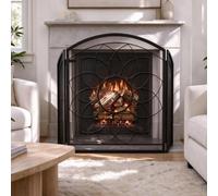 Parafuoco Camino Pieghevole 3 Pannelli, Schermo Metallico Nero ad Arco | Parafuoco Pieghevole a Rete Metallica con Motivo Floreale, per Camino Interno e Braciere Esterno, H 80cm L 66cm, 6,5kg